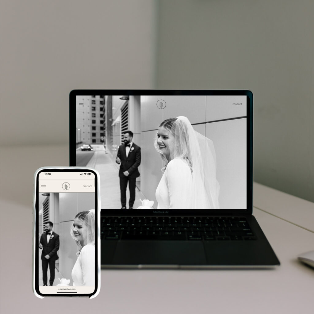 Desktop and mobile website design layouts for Rachael Shrum Photography by CalmContent. Designed in Showit.